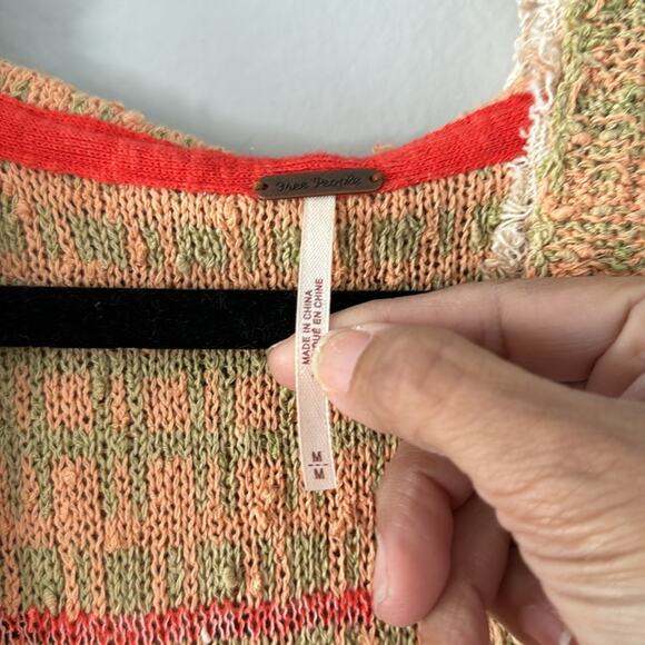 Free People Hooded Tunic Size Medium Color Cream and Orange Berkley - Picture 3 of 10